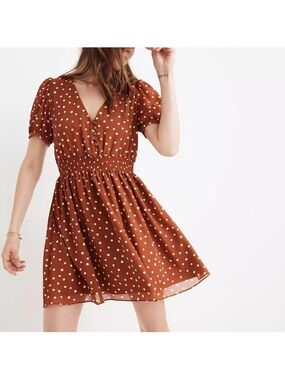 Madewell Smocked-Waist Mini Dress in Inkspot Dots Red & White Medium Like New